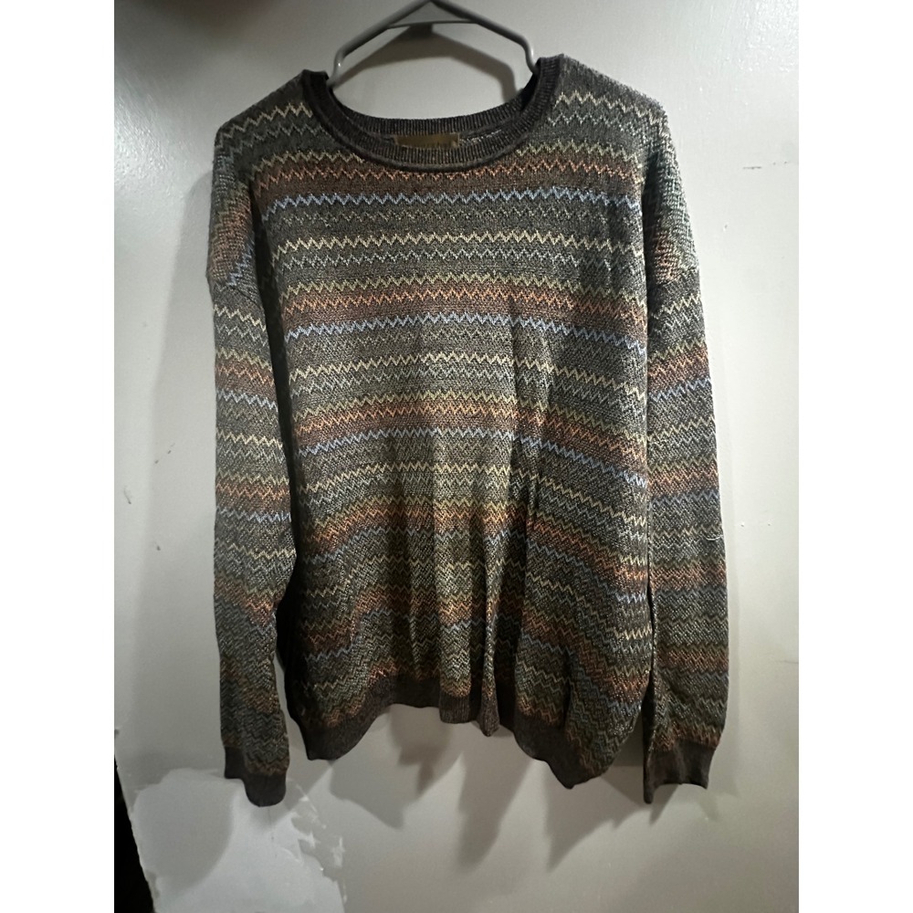 Tricots St Raphael Mens XL Pima Cotton Chevron Zigzag Knit Crew Neck Sweater